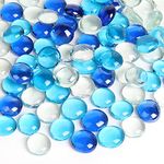 Dotters Clear Round Glass Pebbles, 100 Approx. 0.45 KG Fill 0.3 L Vol. Premium Blue Mixed Color Flat Stones Aquarium Marbles Decorative Nuggets Vase Filler Beads Table Scatter Gems