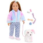 Our Generation - Skylar & Bow - 18-Inch Doll & Pet Puppy Set - Rainbow Dog Plush Stuffed Animal - Pet Care Accessories - Pretend Play - Toy for Kids 3 Years & Older