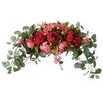 Firlar 30 Inch Decorative Floral Swag, Wedding Artificial Peony with Green Leaves Swag, Front Door Peony Floral Arch Garland Swag for Wedding Party Home Decor.