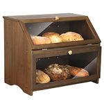 HOMEKOKO Double Layer Large Bread Box for Kitchen Counter, Wooden Large Capacity Bread Storage Bin (Brown)