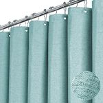 BTTN Teal Linen Textured Shower Curtain, Heavy Duty Waterproof Fabric Shower Curtain Set with 12 Plastic Hooks, Turquoise Simple Hotel Luxury Decorative Cloth Shower Curtain for Bathroom, 72x72 Inch