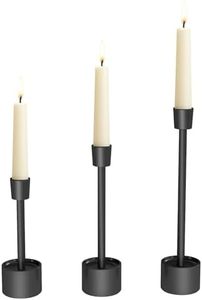 YUMORE 3-Pack Matte Black Tall Candle Holders - Pillar Candle Solid Stainless Steel Stands for Church, Wedding Centerpieces, Dining Table, Mantel Decor, Modern Farmhouse
