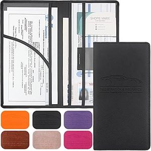 LumiMokki Premium Leather Car Registration & Insurance Card Holder with Magnetic Shut, Vehicle Glove Box Car Organizer - For Documents, Cards, License (Black)