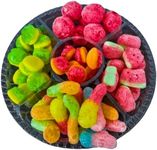 B.N.D TOP Freeze Dried Candy Assortment Candies in a Sectional Tray Best Gift Basket for a Birthday Party or sympathy basket Variety Pack incl. Freeze dry Gummy Worms watermelon Berries & Hamburgers variations (Gift Basket) halloween candy