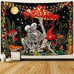 Yugarlibi Skull Mushroom Tapestry Skeleton Lovers Tapestries Wall Hangings Vintage Hippie Wall Tapestry Plants Garden Moon Wall Art for Bedroom Aesthetic 82.7x59.1 Inches (210x150cm)