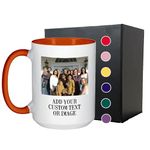 Personalized 15oz Ceramic Coffee Mug – (10 Colors) Photo Your Text Here, Customized Picture Name Words Cup, DYE Taza Cafe Personalizadas Fotos, Cute Custom Gifts Mom Women Men, Mother's Day (Orange)