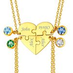 Personalized Best Friend Necklaces for 4 Engraved Birthstone Split Heart Friendship Family Necklace 18k Gold Plated Puzzle Pendant BFF Jewelry Gifts for Girls Women Sister