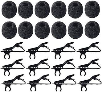 AUGSUN 12Pcs Lavalier Microphone Clip Metal Tie Clips with 12Pcs Foam Windscreen Cover, Lapel Microphone Replacement Kit