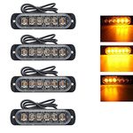 RIGIDON 4 Pcs Safety Emergency Flashing Lights, 12V 24V 6 LED Amber Strobe Hazard Warning Light, Breakdown Beacon Led Light Bar, Waterproof Universal for Car Truck Off road SUV, 3000K