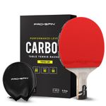 PRO SPIN Table Tennis Bat with Carbon Fibre | Penhold Grip | Elite Series 7-Ply Blade, Premium Rubber, 2.0mm Sponge & Rubber Protector Case