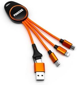 PONICOR 5 in 1 Multi Charging Cable, Short Universal USB Keychain Cable for Travel, Portable Nylon Braided Charging Cord with Type C/Micro USB/iOS Port Connector