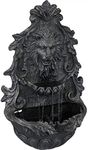 Sunnydaze Stoic Courage Lion Head 30-Inch Polystone Solar Wall Water Fountain with Battery Backup