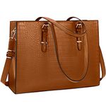 Lubardy Laptop Bags for Women Tote Bag 15.6 Inch Leather Large Ladies Handbag Work Bag Designer Business Shoulder Shopping Office Bag Brown