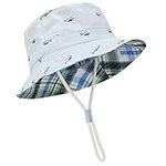 Durio Baby Sun Hat Toddler Wide Brim Bucket Hats Baby Boy Cute Cotton Summer Sun Protection Beach Adjustable Caps A Blue 3-6 Months