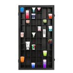 Grintus 52 Shot Glass Display Case, Wooden Shot Glass Holder Collection Display Cabinet Wall Mount with Lockable Acrylic Glass Door 98% UV Protection and Adjustable Shelves, Black