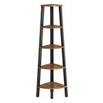 VASAGLE Corner Bookcase 5 Tier Shelf Ladder Shelf Storage Unit Plant Holder for Living Room Industrial Style with Steel Frame, Rustic Brown and Black LLS35X