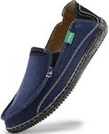 VILOCY Men's Slip on Deck Shoes Canvas Loafer Vintage Flat Boat Shoes Blue 47