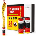FERRIS 24 Pcs Pesticide Free Sticky Fly Catcher Traps Super Sticky Fly Paper Strips for Fruit Flies Mosquitoes Gnats Wasps and Flying Insects Indoor Outdoor Home Kitchen Garden