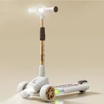R for Rabbit Road Runner Blaze Foldable Kick Scooter for Kids with 4 Level Adjustable Height, PU LED Wheels, Lights and Music for 3+ Years Baby Boy & Girl of Upto 75kg Weight (Cream Gold)