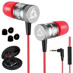 KLIM Fusion Earbuds with Microphone - New 2024 - Long-Lasting Wired Ear Buds - Innovative: in-Ear with Memory Foam - Earphones with Mic and 3.5mm Jack - Red