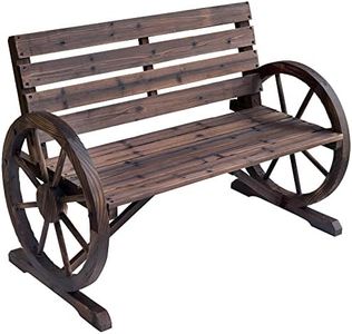 Outsunny Banc de Jardin Banc 3 Places Banc en Bois Style Rustique Chic accoudoirs Roues Charette Bois Sapin traité carbonisation