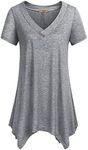 Miusey Long Tunic Tops To Wear with Leggings,Womens Tank Tops Loose Fit Short Sleeve Flowy A-Line Hem Asymmetrical Shirt Breathable Flattering Swing Evening Wear Gray 2XL