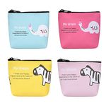 4 Pack Coin Purse, Cute Cartoon Wallet Animals Mini Purse Holder for Women Girls Children, Oxford Pouch Small Change Bag for Coin, Credit Card, ID Card, Keys, Lipstick