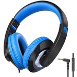 Rockpapa Comfort+ On Ear/Over Ear Headphones with Microphone and Volume Control for Kids Childs/Adults Teens & Mobile Computer Tablets MP3/4 CD/DVD Black Blue