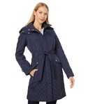 Cole Haan Womens Quilted Tie Belt Trench Coat Blue XS