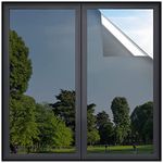 rabbitgoo One Way Window Film Daytime Privacy Window Tint Film for Home and Office, Static Cling Heat Control Anti UV Sun Blocking Reflective Mirror Vinyl (Black Sliver, 23.6 Inch x 6.5 Feet)