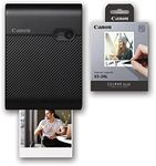 Canon SELPHY Square QX10 Compact Photo Printer + Color Ink/Label XS-20L Bundle, Black, for iPhone or Android