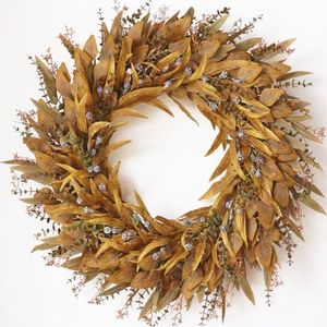 32" Autumn Artificial Eucalyptus Wreath with Seeds for Front Door(Orange)