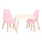 B. toys- B. spaces- Table and Chair Set- Furniture For Toddlers- 1 Craft Table & 2 Chairs- Natural Wooden Legs- Pink & Ivory- 3 years +