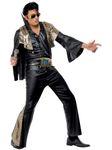 Smiffys Elvis Costume in Black and Gold for Adults, Shirt, Trousers, Cape, and Belt, Officially Licensed, Black Flared Trousers with Gold Insert, Ideal for Matching Music-Themed Fancy Dress