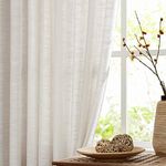 FMFUNCTEX Linen Beige Curtains Semi Sheer Curtains for Living Room, Natural Linen Blend Curtains 96 Inches Long for Bedroom, Farmhouse Light Filtering Privacy Drapes, Rod Pocket Curtains 2 Panels