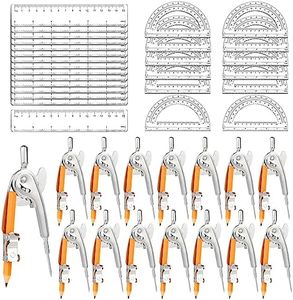 60 Pieces Geometry Math Set Compass for Geometry Math Compass and Protractor Set Include Metal Compass with Pencil Plastic Ruler and Protractor for Student School Office Woodworking Drawing Tools