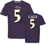 Majestic Athletic Men's Ravens Flacco 5 T-Shirt, Purple, Medium