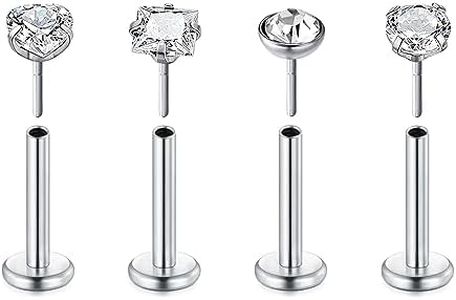 Rajnard 16G 8MM Tragus Pendientes de Acero Inoxidable Labio Anillos de Plata Labret Monroe Piercing Push In Helix Piercing Threadless Labio Stud Anillos 4PCS