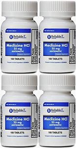 RELIABLE 1 LABORATORIES Meclizine 25 mg Generic Bonine Motion Sickness (100 Chewable Tablets, 4 Bottles) - Prevent nausea, vomiting, and dizziness caused by motion sickness