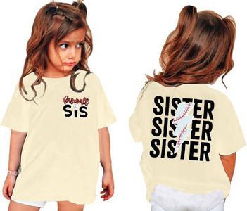 FRYAID Toddler Baseball Shirt Baby Girls Little Sister Bigest Fan Baseball Shirts Birthday Tshirt Summer Cotton Tee Outfit Apricot
