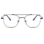 Vast Premium Blue Light Blocking Glasses | Gaming Filter | Transparent Metal Eyeglasses for Eye Protection | Eyewear For Men| Specs Frame For Computer | Topbar Hexagon Square (HEXA BLACK - MEDIUM)