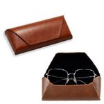 Gozaqe Eyeglass Case,Unisex Semi Foldable Sunglasses Cases Hard Shell For Men/Women, PU Leather Eyeglass Box,Lightweight(Brown)