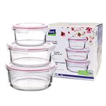 Glasslock (GL-642, 1x 400ml, 1x 715ml, 1x 950ml) Round Food Glass Containers - Microwave Type