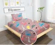 Filymore Small Dinosaurs Single Bedsheet for Kids 240 TC Cartoon Bedcover Made with Pure Microfiber(Size 60 X 90 Inches) 1 Bedsheet 1 Pillow Cover (Color-Brown)