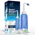 Nasal Rinse Kit – 300ml Bottle + 20 Saline Packets – Neti Pot for Sinus Relief & Nasal Hygiene – PH Balanced, Drug-Free, Preservative-Free – Suitable for Adults & Children 5+