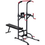 SogesPower Power Tower Pull Up Bar Station Multi-Function Adjustable Height Workout Dip Station Strength Training Equipment for Home Gym Fitness Equipment with Folding Multi-purpose Dumbbell Bench 330LBS