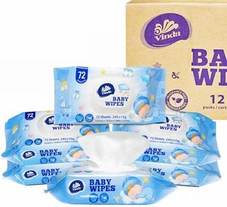 Vinda Natural Care Baby Wipes, Hypoallergenic, 6 Flip-Top Packs, 432 Total Wipes (72 Wipes per pack)