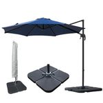 Jarder Milan Parasol Set - 3m - Aluminium Cantilever Garden Parasols with Base & Cover | 360° Rotation (Blue)
