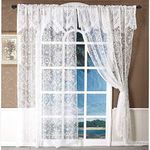 WUBODTI White Lace Curtains with Valances 2 Panels, Floral Embroidered Semi Sheer Drapes Rod Pocket Lace Tulle Window Curtain with Attached Valance for Living Room Bedroom Balcony, 60" W x 90" H