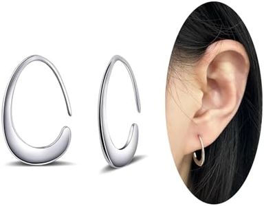 Tiny Pull Through Earrings Small Teardrop Hoop Earrings 925 Sterling Silver Drop Dangle Earrings for Women Trendy